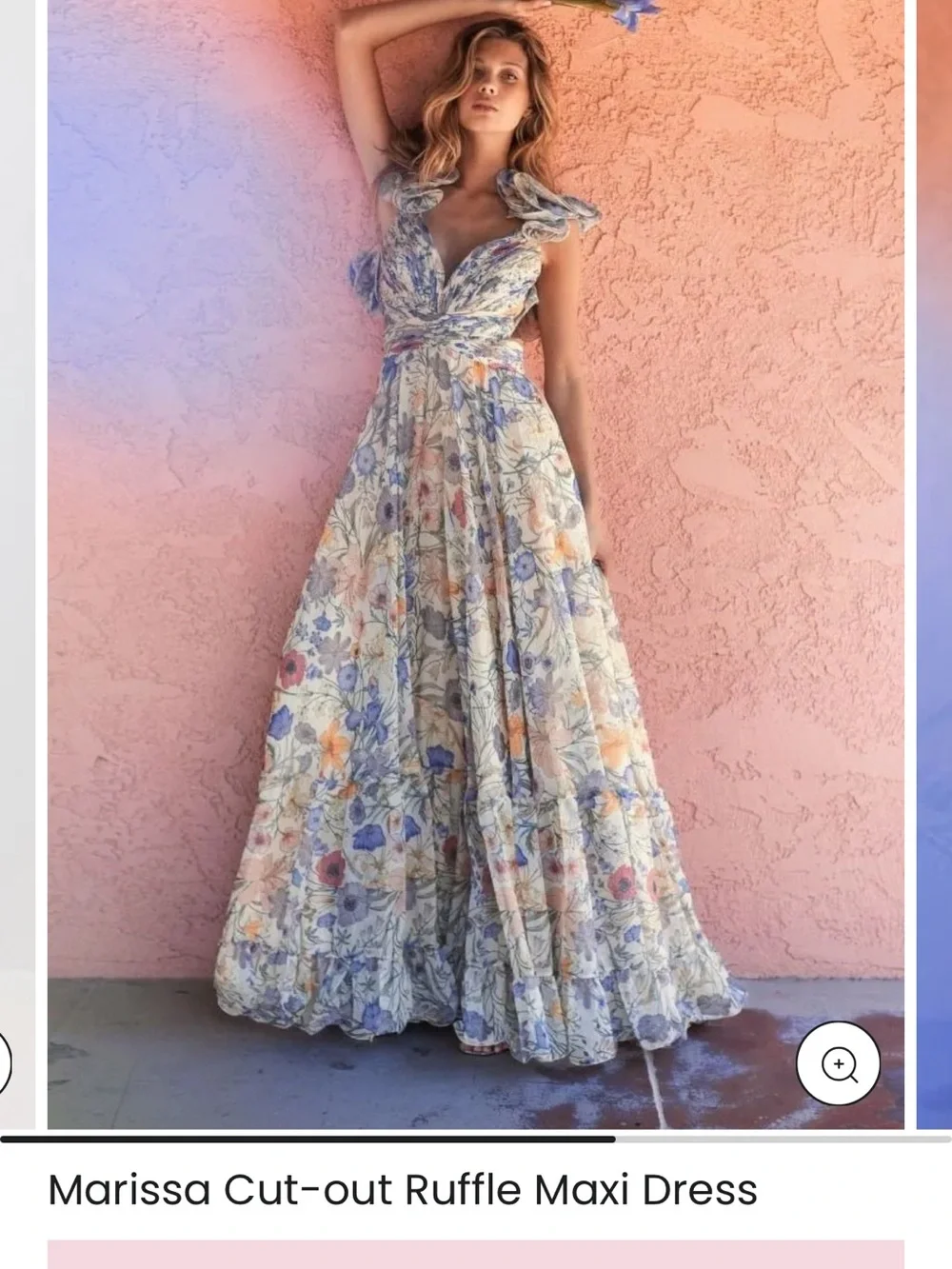 🆕 Marissa Cut-out Ruffle Floral Cutout Maxi Dress in White with Multicolor Print